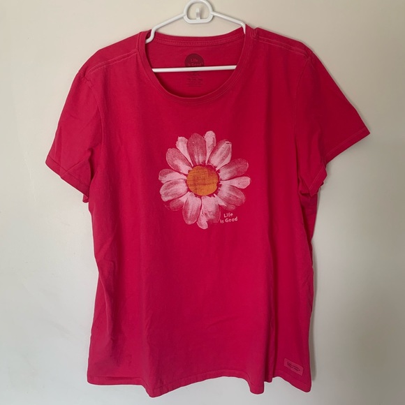Life Is Good Tops - Life Is Good Women’s XXL Pink Flower Crusher Tee Classic Fit Daisy Shirt Cotton